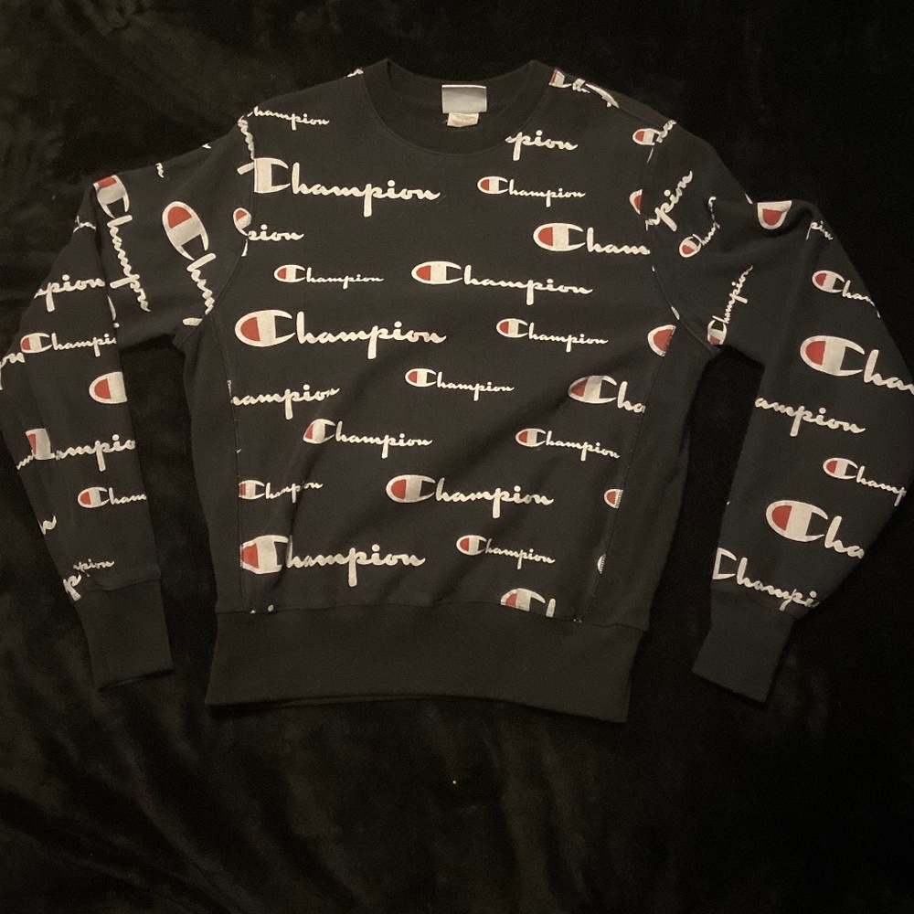 Men’s Champion Reverse Weave All Over Print Sweater in Black (M)